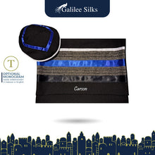 Load image into Gallery viewer, Black Tallit with Gray, Blue and White Stripes, Bar Mitzvah Tallis, Jewish Prayer Shawl Tzitzit bag name
