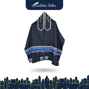 Black Tallit with Gray, Blue and White Stripes, Bar Mitzvah Tallis, Jewish Prayer Shawl Tzitzit tallis