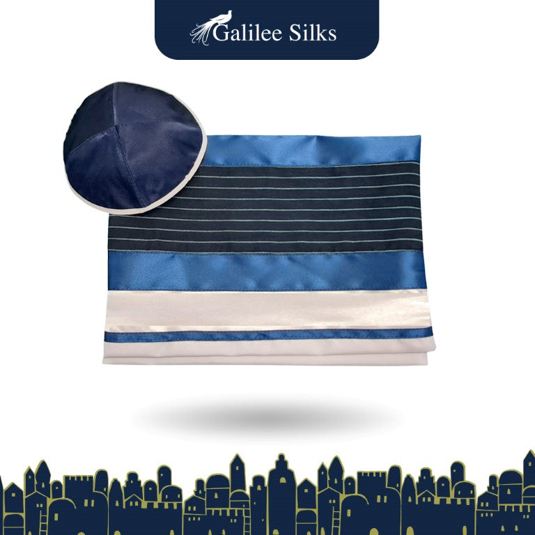 Blue Stripes Tallit for Boy Bar Mitzvah Tallit Prayer Shawl, Tzitzit Tallis bag and kippah