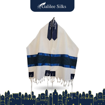 Blue Stripes Tallit for Boy Bar Mitzvah Tallit Prayer Shawl, Tzitzit Tallis open