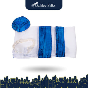 Sea Blue Silk Stripes Girls Tallit, Bat Mitzvah Tallit, Women's Tallit Prayer Shawl Tzitzit flat