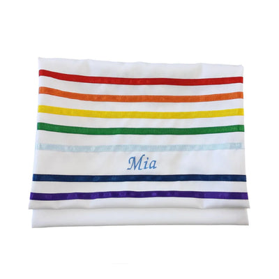 Handmade White Rainbow Tallit Bag, Joseph's Coat of Many Colors Tallis Bag, Personalize Tallit bag