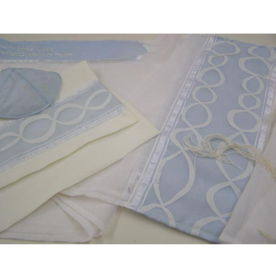 Light Blue Tallit for women With Wave Decoration