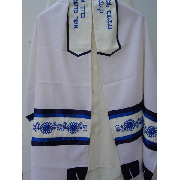 Blue Embroidered Wool Tallit
