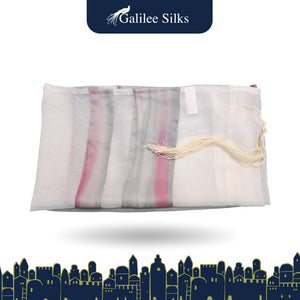 Pink and Gray Blend Silk Stripes Bat Mitzvah Tallit, Women's Tallit Prayer Shawl Tzitzit flat