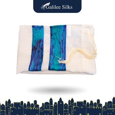 Turquoise Silk Stripes Girls Tallit, Bat Mitzvah Tallis Tzitzit, Women's Tallit Prayer Shawl flat