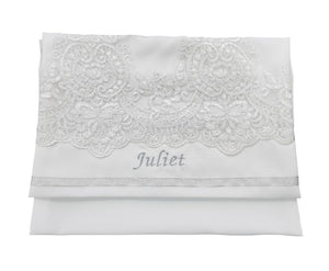 White Tallit with White Lace Decoration on Silk Tallit for Women, Feminine Tallit bag