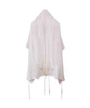Load image into Gallery viewer, White Tallit with White Lace Decoration on Silk Tallit for Women, Feminine Tallit new