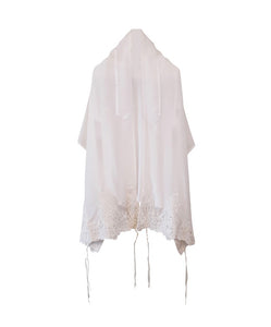 White Tallit with White Lace Decoration on Silk Tallit for Women, Feminine Tallit new