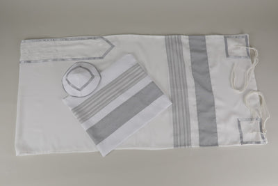 EXCLUSIVE WHITE, GRAY AND SILVER TALLIT