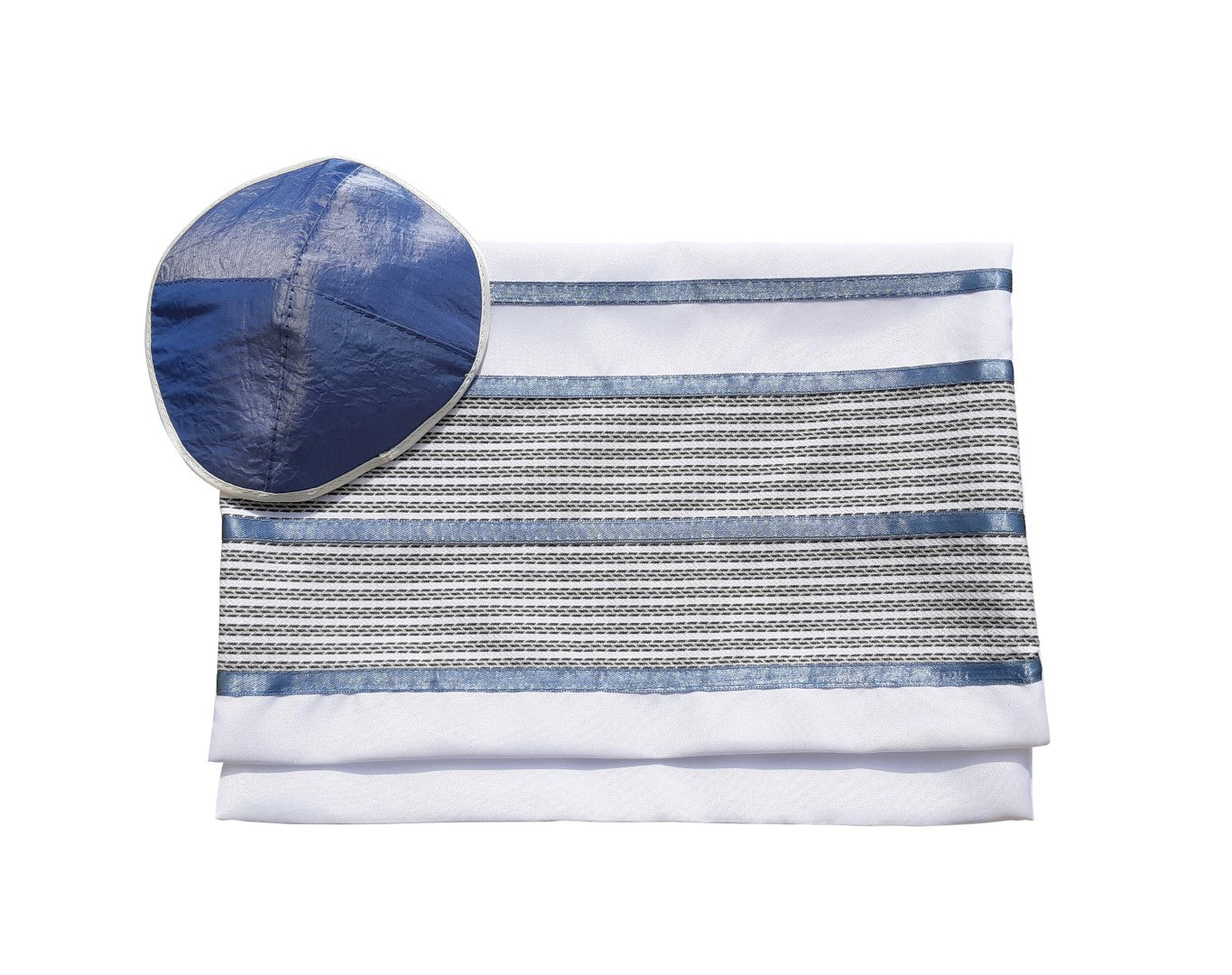 Smoked Blue with Light Blue Stripes Tallit, Bar Mitzvah Tallit bag and kippah