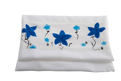 Blue flowers silk tallit bag, bat mitzvah tallit, tallit for women, tallit for girl, feminine tallit