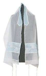 FLORAL LIGHT BLUE TALLIT, girls tallit, bat mitzvah tallit, blue tallit, womens tallit by Galilee Silks