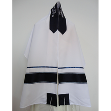 Load image into Gallery viewer, Blue and Silver Bar Mitzvah Tallit, vegan tallit, bar mitzvah tallit set, modern tallit, custom tallit by Galilee Silks, tallit for men