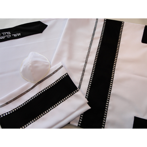Black and Silver Tallit prayer shawl, boys tallit, Bar Mitzvah Tallit Set, vegan tallit, contemporary tallit, custom tallit from Israel, Hand made tallit by Galilee Silks