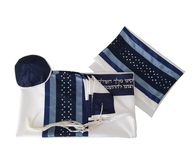 Modern Blue Star Of David Tallit set, Bar Mitzvah Tallit Set, Hebrew Prayer Shawl, Tallit from Israel, Custom Tallit for Men, Vegan