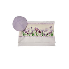 Load image into Gallery viewer, Lilac Crocuses Field Tallit for Women, Girl Tallit bag, Tzitzit, Bat Mitzvah Tallit Prayer Shawl