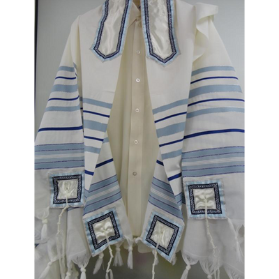 Classic Blue Tallit, Wool Prayer Shawl by Galilee Silks, Bar Mitzvah Tallit Set