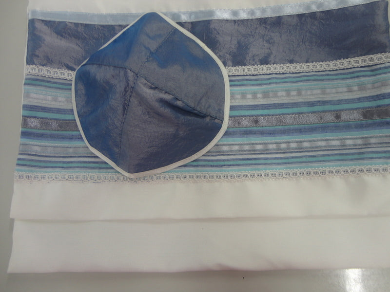 blue and silver tallit bag, bar mitzvah tallit set, modern tallit, custom tallit from Israel by Galilee Silks