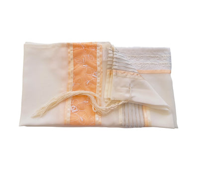 Floral Apricot \ Peach Decorated Tallit for Women, Bat Mitzvah Tallit Set, Tallit for Girl Tallit, Women's Tallit flat 2
