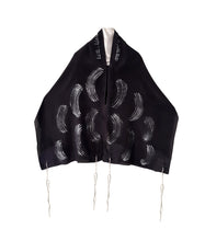 Load image into Gallery viewer, Black Waves Silk Tallit, Women&#39;s Tallit, Bat Mitzvah Tallit, Girl&#39;s Tallit wide