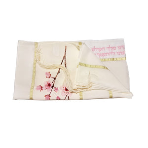 Cherry Blossom Silk Tallit for Women, Girl Tallit, Tzitzit, Feminine Tallit, Bat Mitzvah Tallit Set