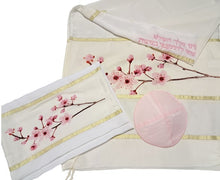 Load image into Gallery viewer, Cherry Blossom Silk Tallit for Women, Girl Tallit, Tzitzit, Feminine Tallit, Bat Mitzvah Tallit Set