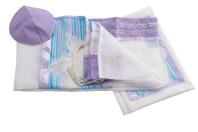 H13 doves of peace girls tallit set by Galilee Silks Israel