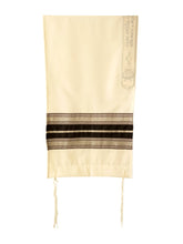 Load image into Gallery viewer, Black and Silver Geometric Decoration Tallit, Bar Mitzvah Talllit, Hebrew Prayer Shawl, Tallit for Sale from Israel, Tallit Prayer Shawl hung