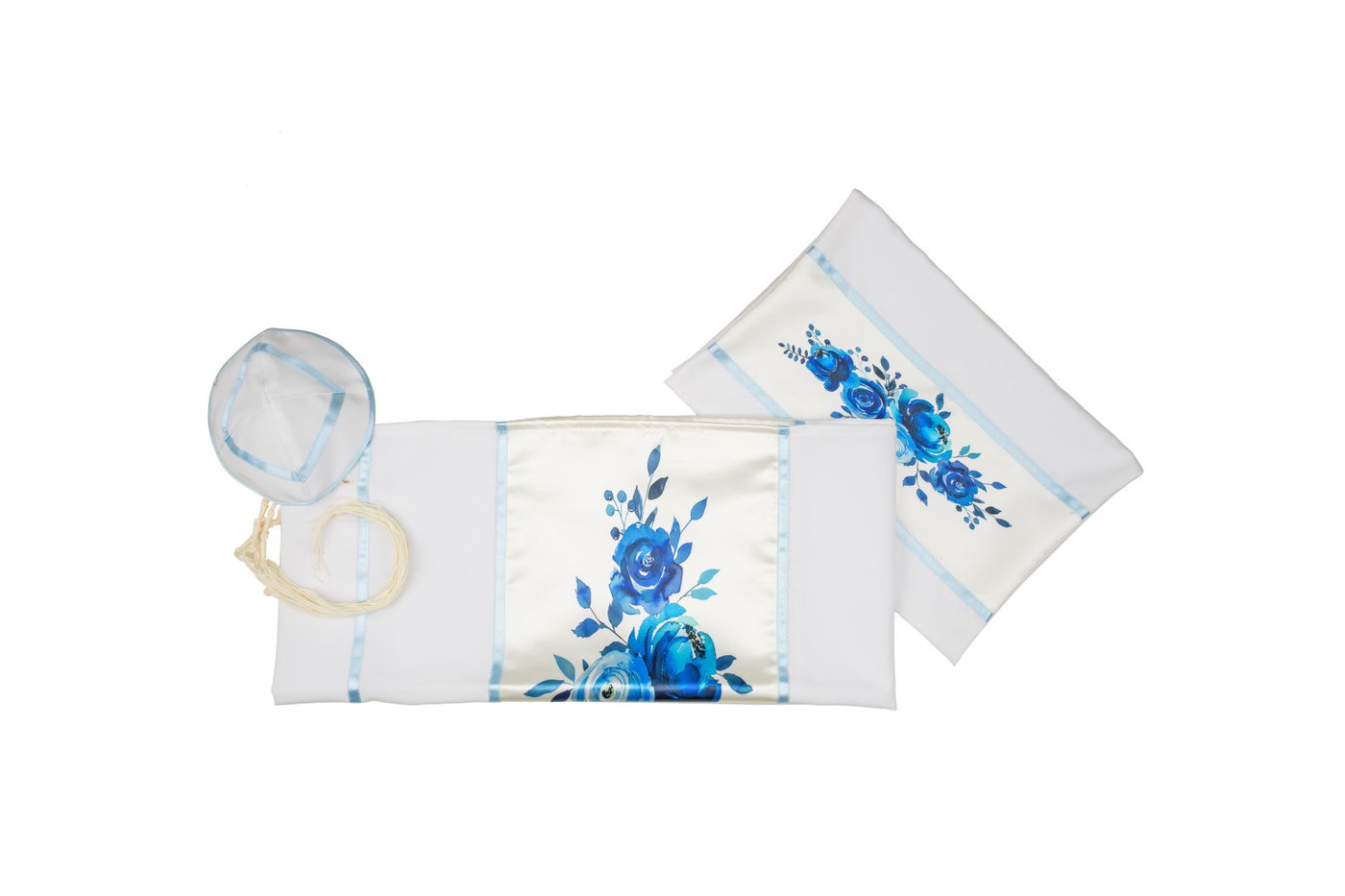 Watercolor Blue Roses Bouquet Tallit for Women, Bat Mitzvah Tallit, Girls Tallit, Womens Tallit from Israel