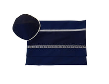 Load image into Gallery viewer, Silve and Dark Blue Decorations Wool Tallit, Bar Mitzvah Tallit Set, Tzitzit Jewish Prayer Shawl, Modern Tallit bag