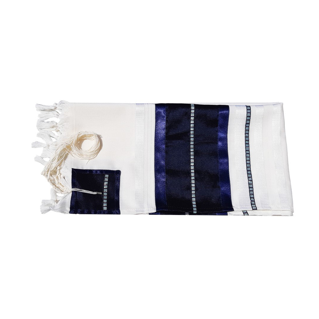 White and Blue Tallit, Bar Mitzvah Tallit Set, Tallit Prayer Shawl, Custom Tallit, Modern Tallit, Contemporary Tallit, flat 