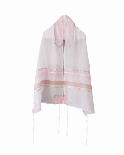 Pink Organza Stripes Silk Tallit for Women, Bat Mitzvah Tallit, Girls Tallit new
