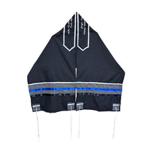 Load image into Gallery viewer, Black Tallit with Gray, Blue and White Stripes, Bar Mitzvah Tallis, Jewish Prayer Shawl Tzitzit