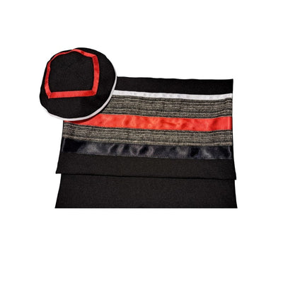 Black Tallit with Gray, Red and White Stripes, Bar Mitzvah Tallis, Jewish Prayer Shawl Tzitzit bag and kippah