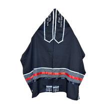 Load image into Gallery viewer, Black Tallit with Gray, Red and White Stripes, Bar Mitzvah Tallis, Jewish Prayer Shawl Tzitzit