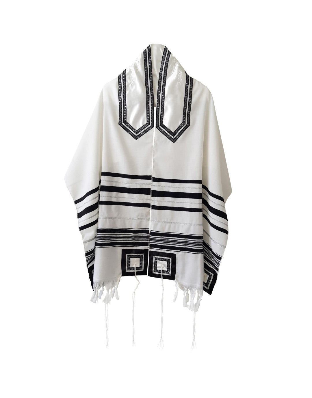 Classic Black and Silver Decorated Wool Tallit for Men, Bar Mitzvah Tallit ,Hebrew Prayer Shawl Tzitzit, Wedding Tallit, Tallis 1