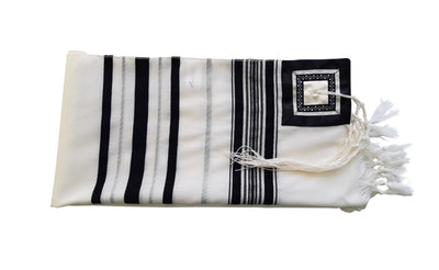 Classic Black and Silver Decorated Wool Tallit for Men, Bar Mitzvah Tallit ,Hebrew Prayer Shawl Tzitzit, Wedding Tallit, Tallis flat 2