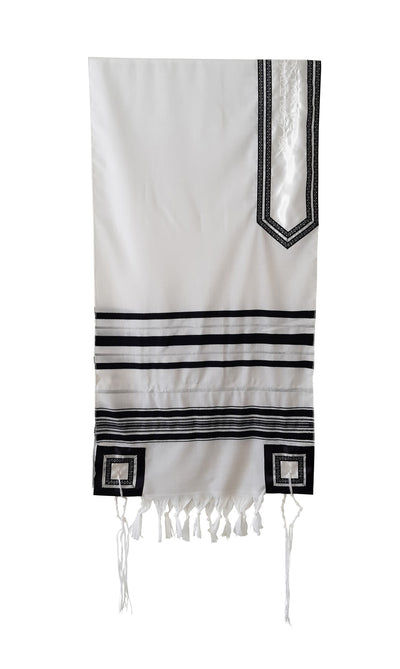 Classic Black and Silver Decorated Wool Tallit for Men, Bar Mitzvah Tallit ,Hebrew Prayer Shawl Tzitzit, Wedding Tallit, Tallis hung