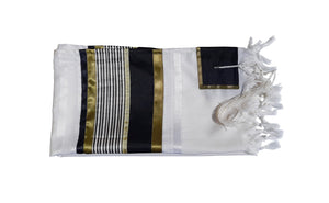 JOSEPH Gold, Black and Olive Green decorated Wool Tallit for men – Bar Mitzvah Tallit, Hebrew Prayer Shawl, Tzitzit Wedding Tallit, Tallit Prayer Shawl, Contemporary Tallit flat 2