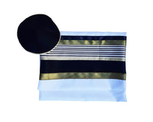 Load image into Gallery viewer, JOSEPH Gold, Black and Olive Green decorated Wool Tallit for men – Bar Mitzvah Tallit, Hebrew Prayer Shawl, Tzitzit Wedding Tallit, Tallit Prayer Shawl, Contemporary Tallit bag and kippah