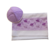 Load image into Gallery viewer, Delicate Lilac Floral Embroidery Tallit for women, Bat Mitzvah Tallit bag, Tallit for Girl, Tzitzit