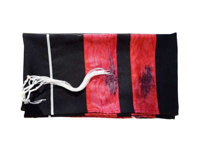 Dramatic Fire Lava Hand Painted Sillk Stripes Black Tallit for Women, Bat Mitzvah Tallit, Girls Tallit flat