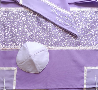 Royal Lilac with Silver and White Flakes Bat Mitzvah Tallit, Tallit for Women, Women's Tallit Prayer Shawl CU