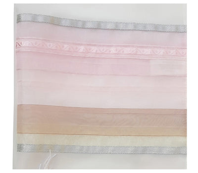 Pink Organza Stripes Silk Tallit for Women, Bat Mitzvah Tallit, Girls Tallit CU
