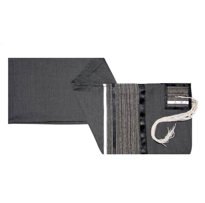 Prestigious Gray Tallit with Stripes Design in Gray, Black & White long