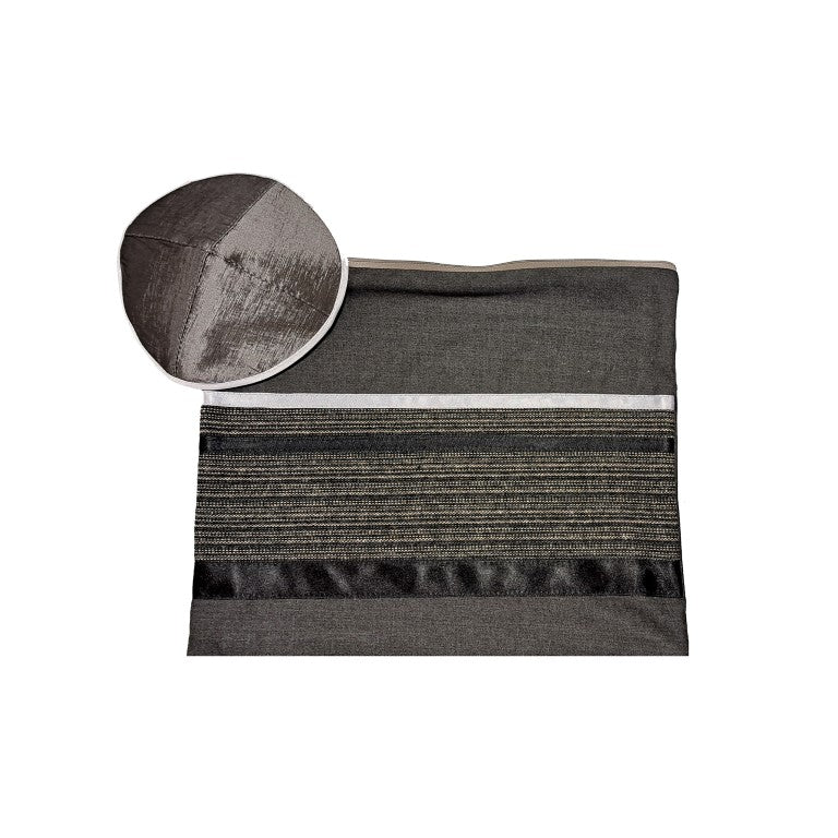 Prestigious Gray Tallit with Striped Design, Bar Mitzvah Tallit Set, Jewish Prayer Shawl bag and kippah