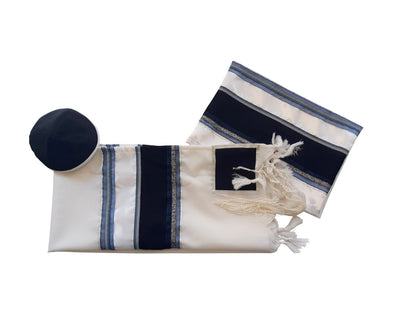 Blue, Gray and Silver Stripes Tallit, Bar Mitzvah Tallit, Jewish Prayer Shawl, Tzitzit Wool Tallit from Israel, Custom Tallit set2