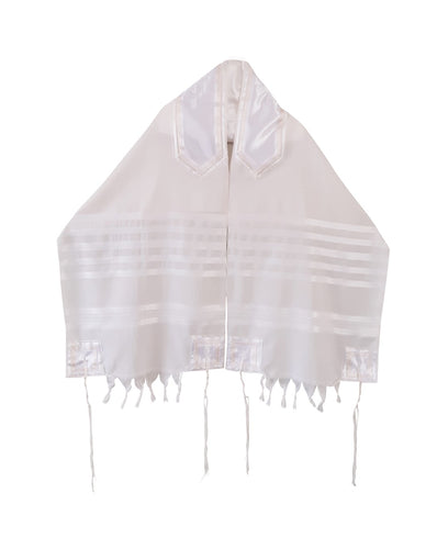 White On White Classic Tallit, Bar Mitzvah Tallit Set, Tallit Prayer Shawl, Tzitzit Custom Tallit, Hebrew Prayer Shawl open