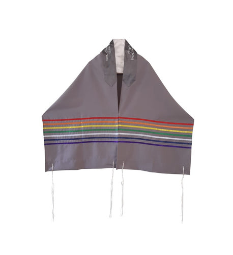 Handmade Rainbow Tallit, Joseph's Coat of Many Colors Tallis, Gray Tallis